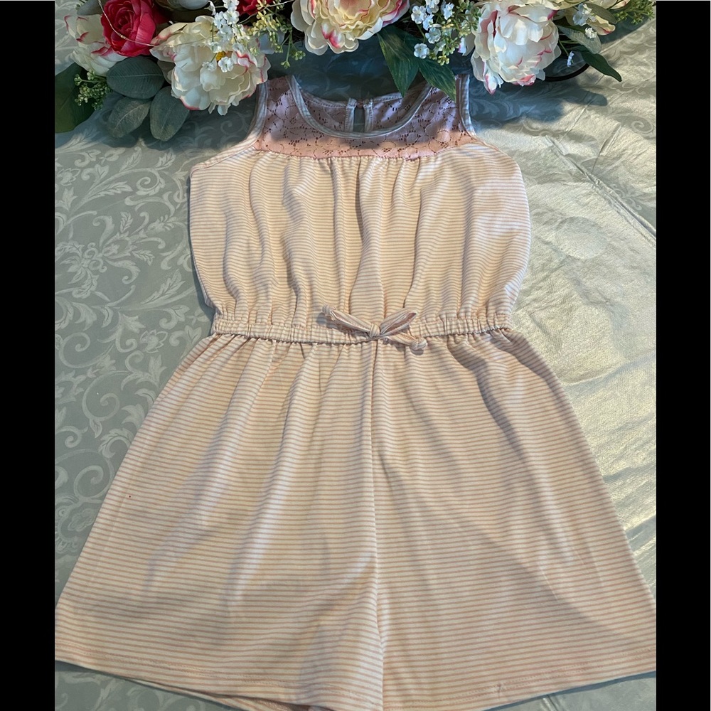 Btween size 10 girls romper 1 piece pink & white stripe